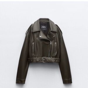 Zara Women's GREEN OVERSIZED Leather Jacket